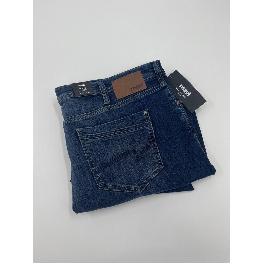 Mavi Jeans Mens 40 x 32 Matt Relaxed Fit Straight Leg Dark Wash Blue Stretch NWT